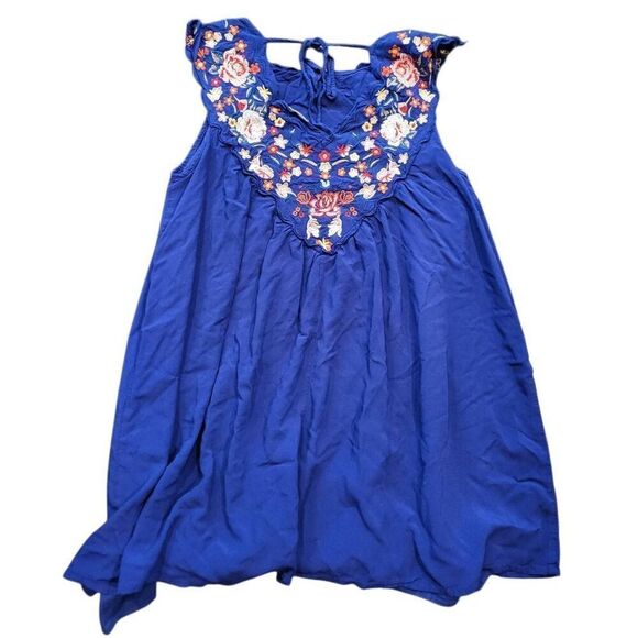 Altar'd State Dress Women's Small Blue Royal Embroidered Babydoll Rose Mini Boho - Picture 1 of 4